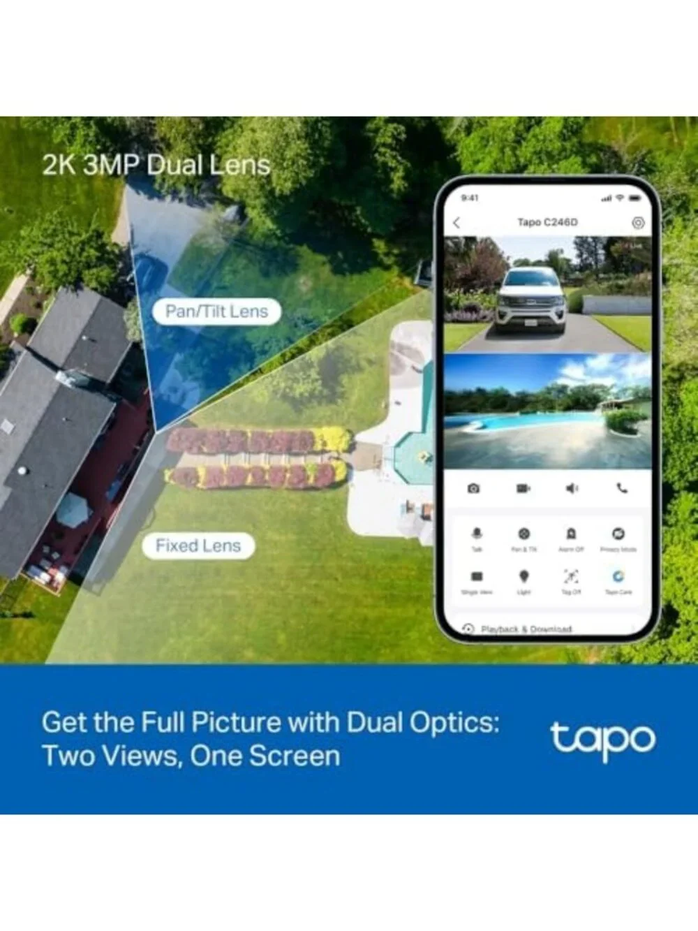 2K Indoor/Outdoor Dual Lens Pan/Tilt Wired Security Camera - Smart Home